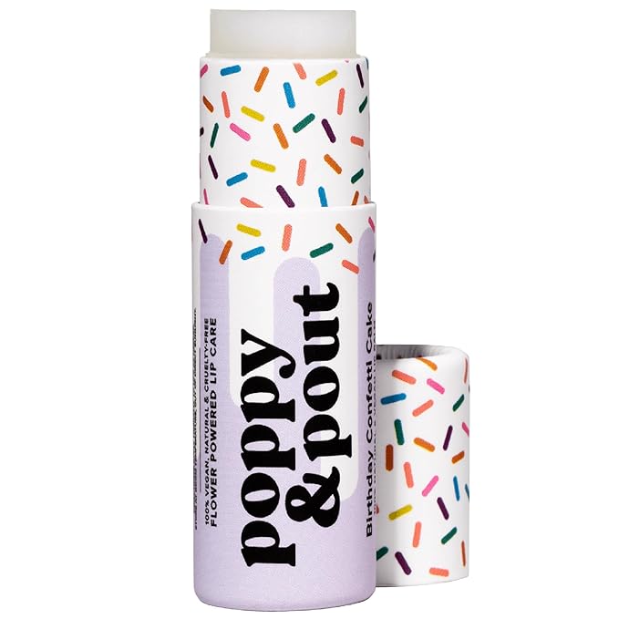Poppy & Pout Birthday Cake Jumbo Lip Balm | All Natural Lip Balms & Moisturizers | Hydrates with Beeswax, Vitamin E, Organic Coconut Oil | Cruelty-Free | Lip Balm in Recyclable Cardboard Tube (Purple)