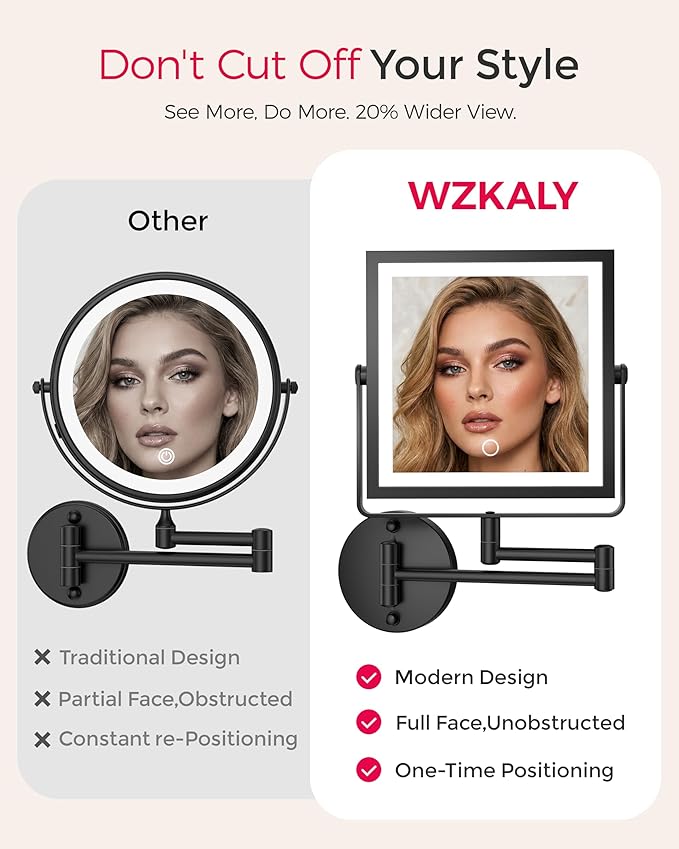 Rechargeable Wall Mounted Makeup Mirror with Lights, 4000mAh Double Sided 1X/10X Magnifying Vanity Mirror with 3 Color Lights, Touch Dimmable, 360° Extension Foldable Arm (Matte Black)