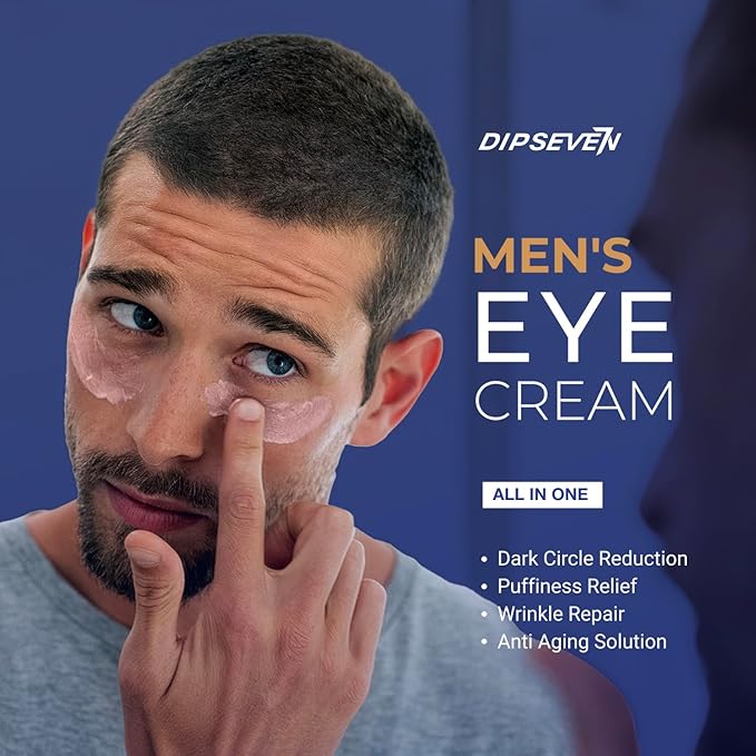 DIPSEVEN Mens Eye-Bags Treatment Cream: Under Eye Repair for wrinkles Baggy Puffiness and Dark Circles - Anti-aging Hydrating with Peptides + Hyaluronic Acid + Niacinamide + Botanical complex+VC