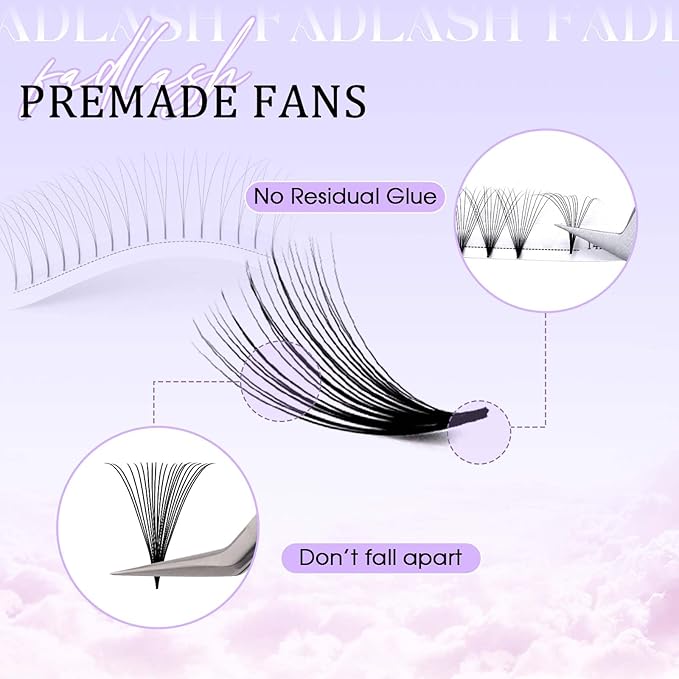FADLASH Premade Lash Fans D Curl Premade Fans Eyelash Extensions 20D 0.07 Volume Lash Fans Premade Handmade Premade Lash Extensions Fans (20D-0.07D-12mm)