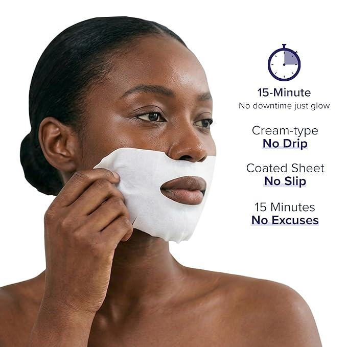 TIMESAVVY Sealing-in-Moisture Mask | No-Slip, No-Drip, No-Mess 15-Minute Triple-Layer Sheet Mask | Niacinamide, Adenosine &Collagen for Hydration,Firming & Glowing Skin | (18gx5ea)