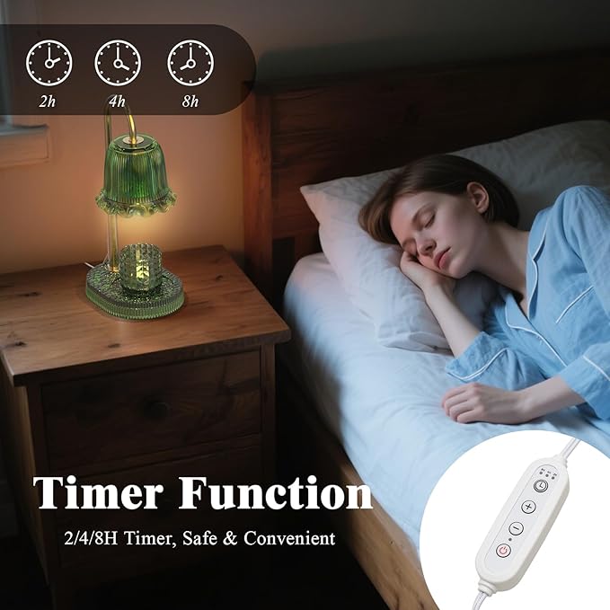 Candle Warmer Lamp with Adjustable Height - Flameless 4-Level Dimmable Wax Warmer, Timer Function & Stylish Design in Multiple Colors (Green1)