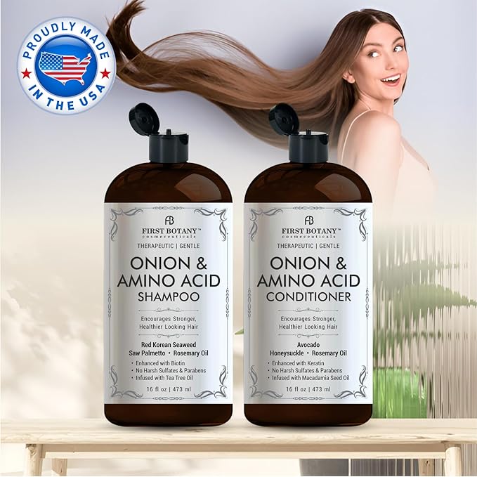 Onion & Amino Acid Shampoo and Conditioner Set – Hair Growth & Strengthening Formula with Biotin, Keratin & Argan Oil – Sulfate-Free, Made in USA - 16 fl oz x 2