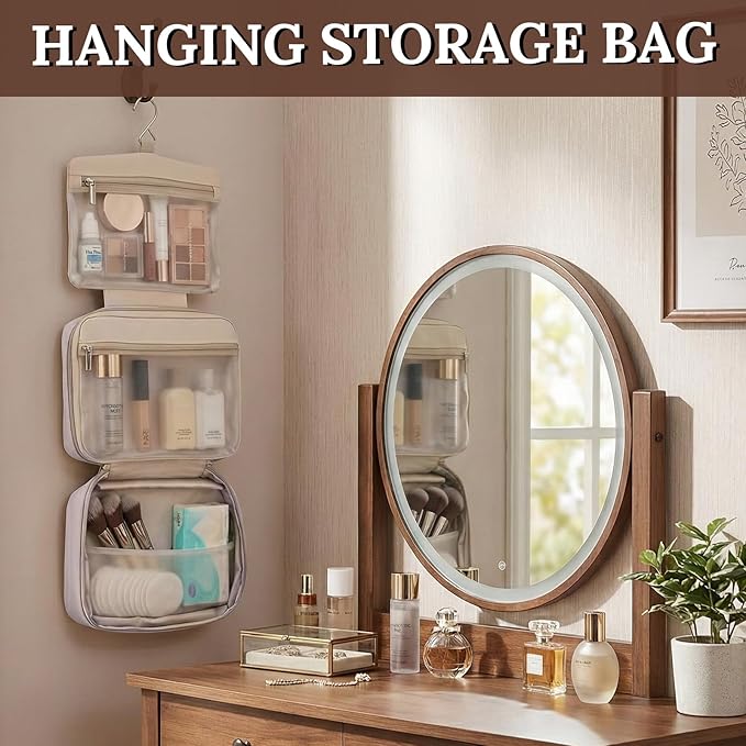 Qeauqsa Makeup Bag Organizer, Large Hanging Toiletry Bag for Women with Leakproof Compartments, Travel Cosmetic Case for Full Sized Toiletries & Brushes Travel Cosmetic Bag Cruise Essentials - Pink