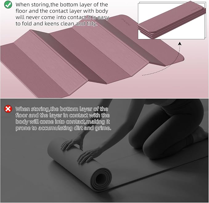 Foldable Yoga Mat thick- 2/5" (10MM) TPE Non-Slip Design, Quick Fold，Easy Storage, 75x40 Extra Long/Wide for Indoor Yoga, Pilates and Outdoor Travel Workouts