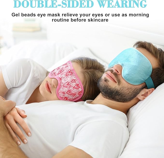 2 Pack Cooling Eye Mask, Reusable Gel Eye Masks for Puffy Eyes, Cold & Warm Compress for Dry Eye, Post Surgery, Puffiness, Allergies, Sinuses & Migraines Relief, Eye Masks for Sleep Unisex (Blue+Pink)
