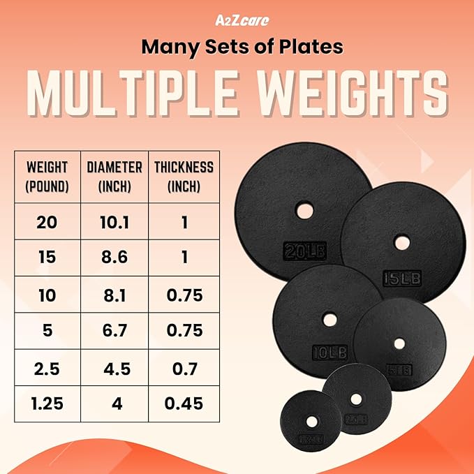A2ZCARE 1 inch Weight Plates Set 1.25 lbs 20 lbs, 1 inch, 1 inch