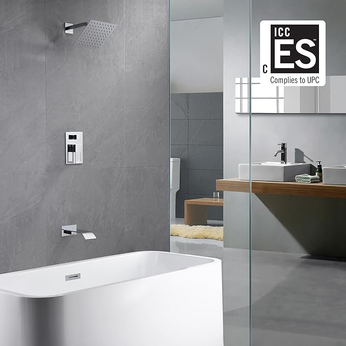 sumerain Tub and Shower Faucet with Waterfall Tub Spout, Anti-scalding Pressure Balance Valve, Chrome Finish