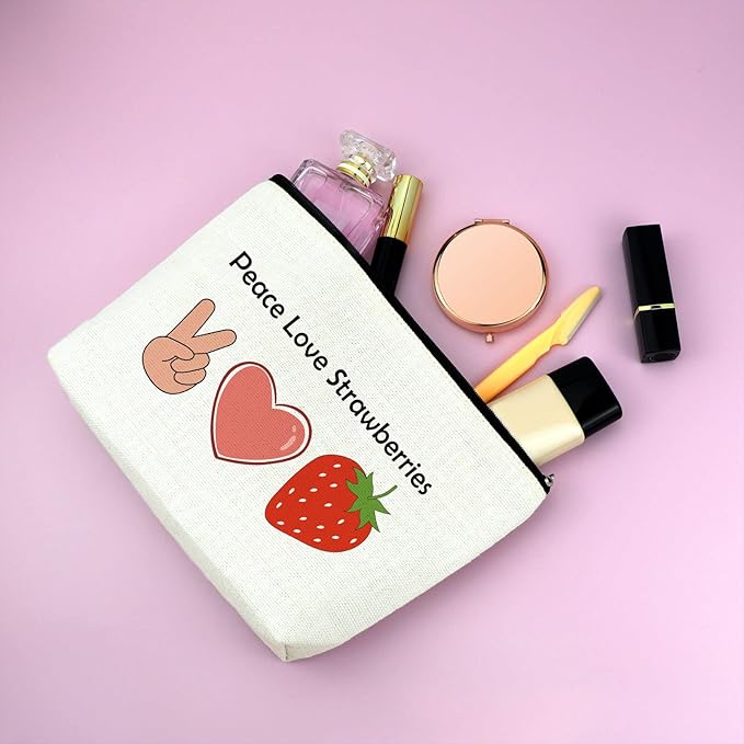Mxrymvu Fruit Lover Gift Makeup Bag Funny Strawberry Cosmetic Bag Strawberry Themed Gifts Valentine's Gifts for Her Girlfriend Wife Couple Cute Birthday Gifts Strawberry Print Travel Cosmetic Pouch