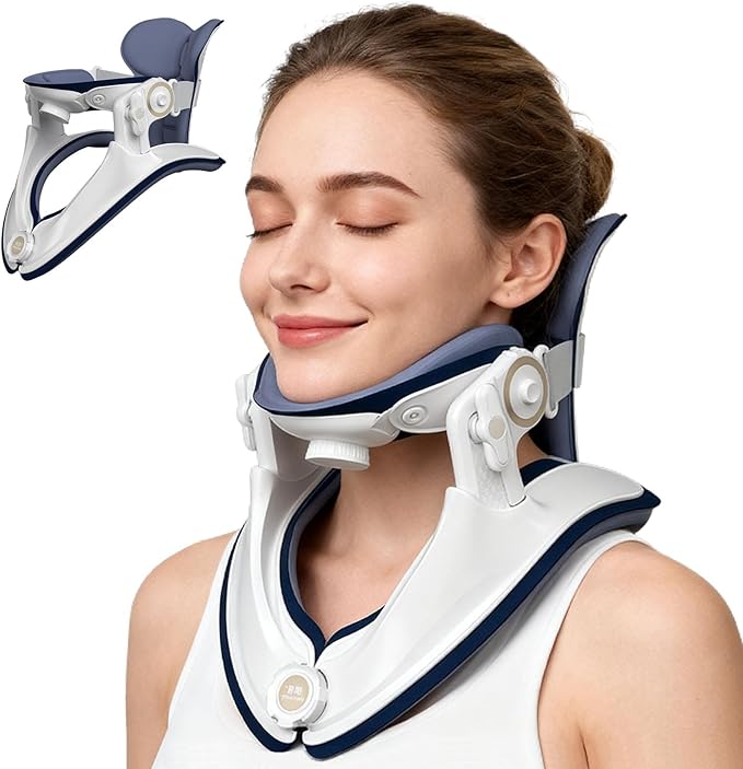 Cervical Traction Device, Adjustable Neck Stretcher for Pain Relief, Lightweight Neck Support Brace for Cervical Spine Decompression, Ergonomic Design for Home, Office & Travel Use