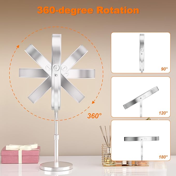 Hasipu 10” LED Makeup Mirror with 1X/10X Magnification - Rechargeable Vanity Mirror, 3 Color Modes, Touch Control, 360° Rotation & Height Adjustable Nickel
