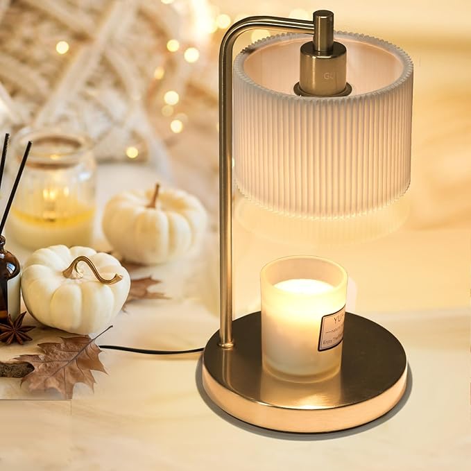 Candle Warmer Lamp with Timer, Dimmable Candle Wax Warmer Electric Candle Lamp for Scented Candles with Bulbs, Christmas Gifts House Warming Gifts Home Decor(Gold)