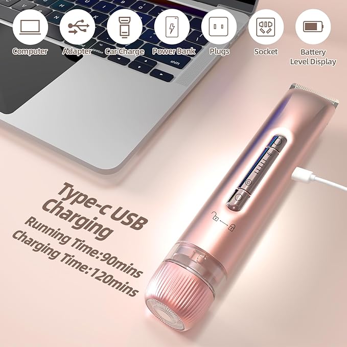 Bikini Trimmer for Women, 2 in 1 Electric Razors for Women, Bikini Shaver with Dual Heads, Body and Facial Hair Removal, IPX7 Waterproof Wet & Dry Use, for Face Chin Pubic Underarm Legs