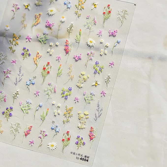 5D Embossed Flower Nail Stickers Self-Adhesive Nail Art Stickers for Spring Nail Decals Daisy Floral Nail Art Supplies Nail Design for Acrylic Nails Flower Manicure Decorations for Women
