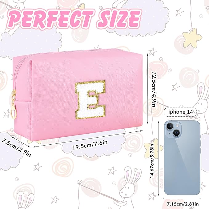URSKYTOUS Initial Makeup Bag for Women Travel Small Cosmetic Bag Cute Pink Personalized Preppy Makeup Pouch for Purse Zippered Toiletry Organizer PU Leather Makeup Bag Makeup Case for Christmas（E）