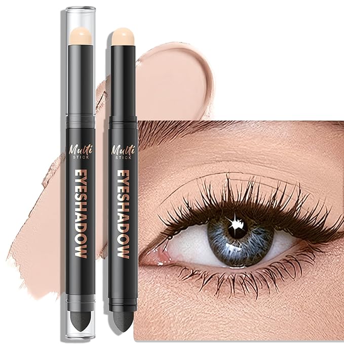 Dual-Ended Pearl Matte Eyeshadow Stick - Long-Lasting Cream Eye Shadow Stick Crease-Proof Eyeshadow Pencil, Easily Blendable Multi-Use Eyeliner Eye Brightener Makeup with Built-in Smudger, 01