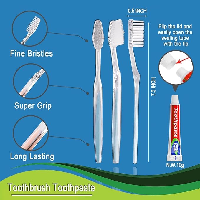 500pcs Disposable Toothbrushes, 2 Color, Travel Toothpaste for Homeless, Airbnb, Hotel