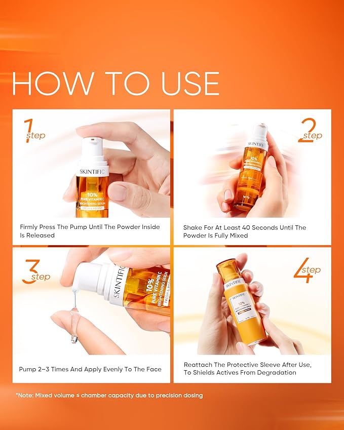 Dual-Chamber Fresh Vitamin C Brightening Serum for Face, 10% Pure Vit C Powder Serum, Dark Spot Corrector, Oxidation-Proof with UV Shield