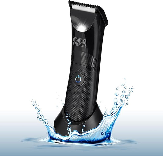 CHARGEWORX Groom Essentials Electric Hair Trimmer, Body-Hair Shaver with Ceramic Blades, Adjustable Trimming Guide, IPX5 Water-Resistant, Includes Trimmer Stand and Brush, Batteries Not Included
