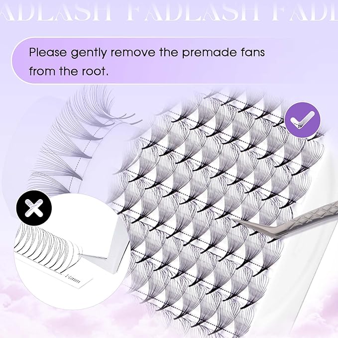 FADLASH Premade Lash Fans C Curl Premade Fans Eyelash Extensions 14D 0.07 Volume Lash Fans Premade Handmade Premade Lash Extensions Fans (14D-0.07C-14mm)