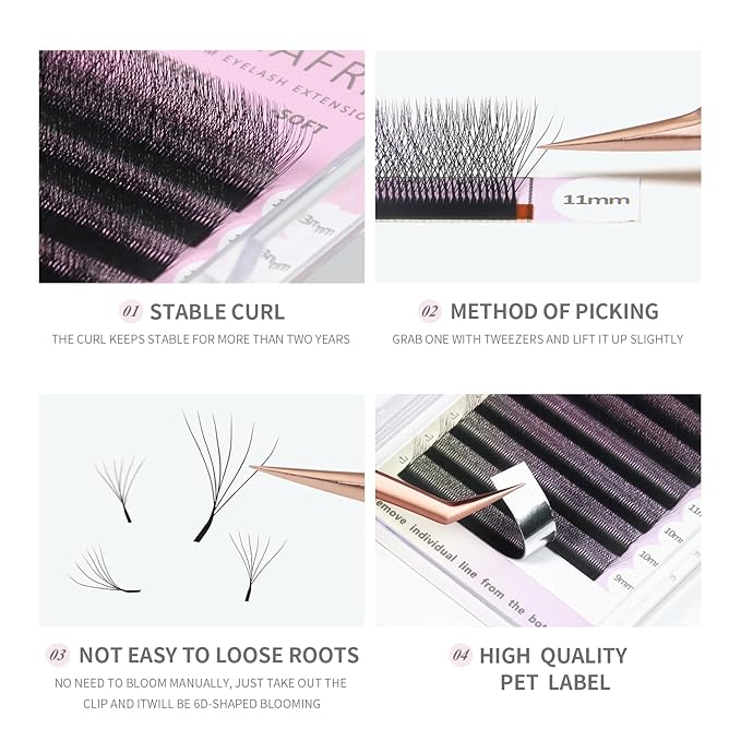 6D Premade Fan W Shape Eyelash Extensions 0.07 D Curl 9-13mm Mix Volume Self Fanning False Lashes Makeup Supplies Professional Use Lash Extension(0.07 D, 9-13mm Mix)