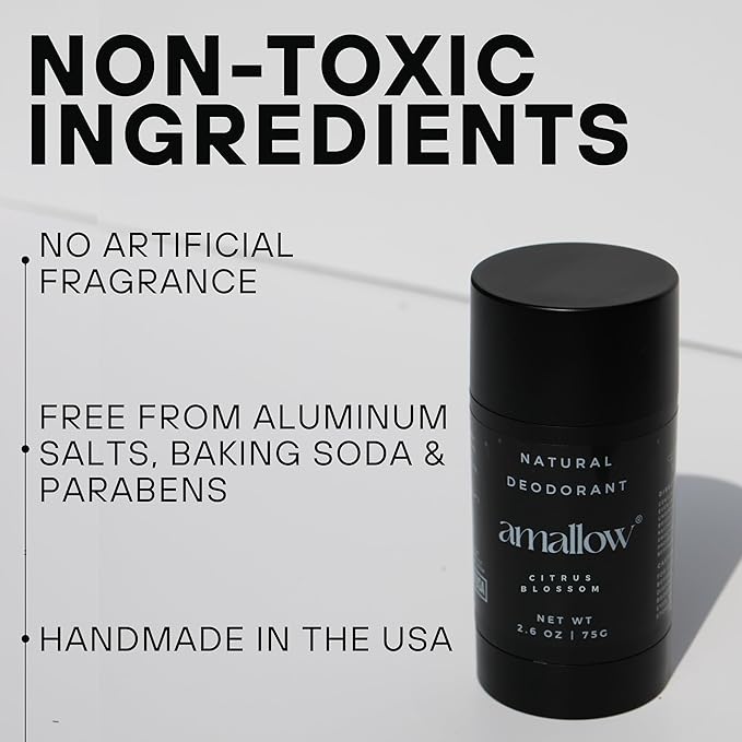 Amallow - Natural Deodorant – Aluminum Salt-Free, Tallow-Based, Baking Soda-Free, with Magnesium & Zinc – Long-Lasting Odor Protection – Handcrafted in the USA – 2.6 oz (Citrus Blossom)