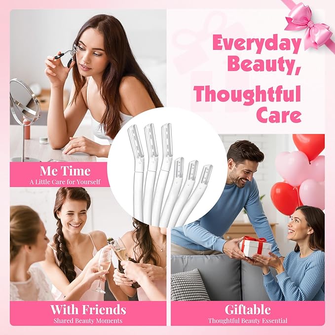 32 Count Face Razors for Women – Dermaplane Razors & Eyebrow Razor Set, 24 Long + 8 Short Precision Blades, Facial Razor for Peach Fuzz, Hair Removal & Gentle Exfoliation (Clear)