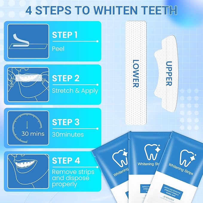 Teeth whitening Strip,28 Sensitivity Free Whitening Strips, Peroxide Free,14 Treatments Kit Professional and Safe Teeth whitening Strips
