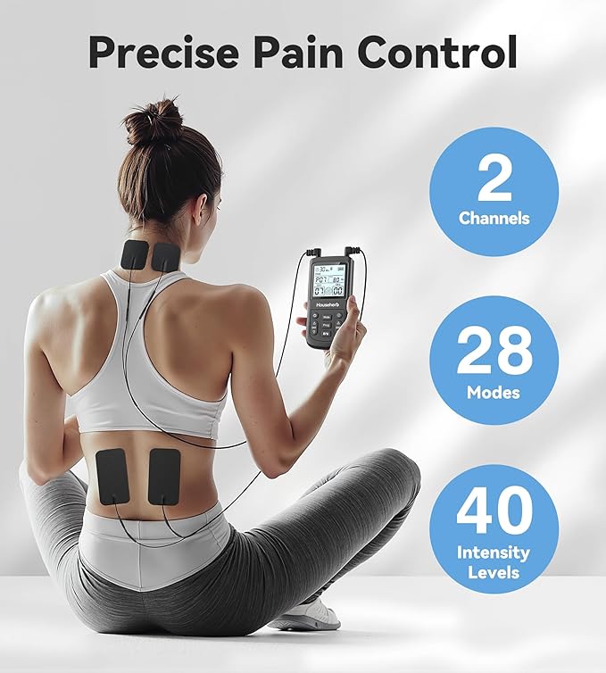 TENS Unit Muscle Stimulator for Pain Relief, 3-in-1 EMS TENS Machine with 28 Modes, 40 Intensity Levels, Dual Channel Rechargeable Massager with 8 Pads for Back, Neck, Shoulder, Sciatica