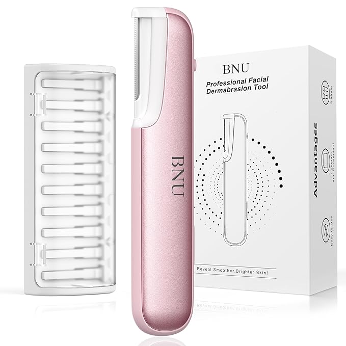 Dermaplane Razor for Women Face, BNU Facial Hair Remover for Anti-Aging - Rechargeable - LED Light - Sonic Edges - 3 Speeds, Ergonomic Handle Face Dermaplaning Tool 10 Weeks, Pink