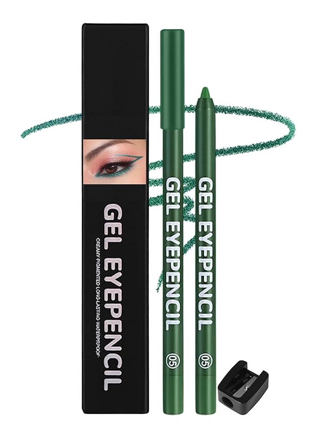 Erinde Waterproof Green Eyeliner Pencil, Creamy Gel Waterline Eye Liner Pen, Smooth Glide, Long Lasting, Waterproof, Sharpenable & Smudge Proof Eyeliner Pencil for Sensitive Eye, Cruelty-Free, 05