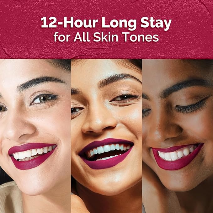 MAMAEARTH Moisture Matte Lipstick (Berrylicious Magenta) | Infused with Vitamin E | 12-Hour Long Stay & 8-Hour Moisture Lock | Cruelty-Free & Smudge-Proof | 0.07 Oz/2g