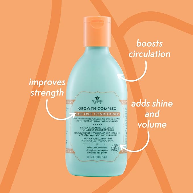 Nature Spell Hair Growth Complex Shampoo & Conditioner Set for All Hair Types, Sulfate & Paraben Free, Nourishing & Strengthening with Hyaluronic Acid & Vitamin B5, Vegan, Pack of 2, 10.14 fl oz Each