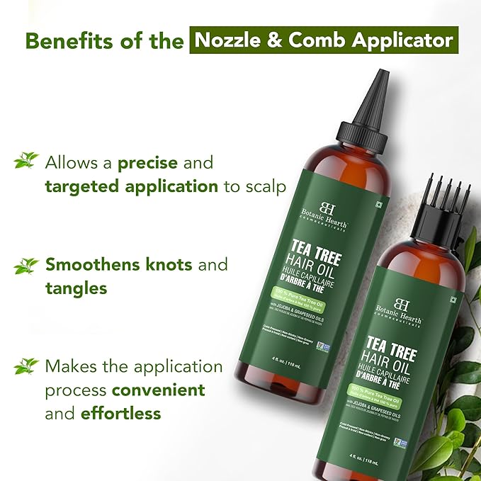 Botanic Hearth Hair Oil for Hair Growth | Strengthening Dry, Frizzy, Damaged Hair & Scalp Treatment | No Parabens or Harmful Sulfates | All Hair Types | Tea Tree Hair Oil - 4 Fl Oz