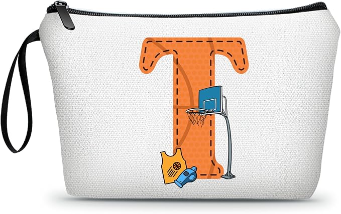 ARIOSEY Basketball Gifts Monogrammed Cosmetic Travel Makeup Bag Basketball Accessories Graduation Birthday Gifts for Girls Coaches Daughters Team Friend Mom Player-T