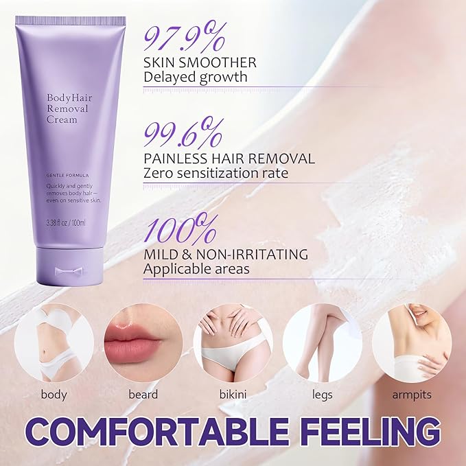 Facial Hair Removal Cream, Body Hair Removal Cream,Crema depiladora para mujer, Unisex Depilatory Lotion with Spatula – Smooth Skin