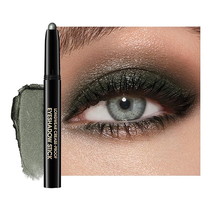 Chifure Eyeshadow Stick, Shimmer and Matte Cream Eye Shadow Brightener Sticks Eyeliner Pencil Crayon, Waterproof Long Lasting Eye Highlighter Stick Makeup,0.056 Oz(#4-Bottle Green)
