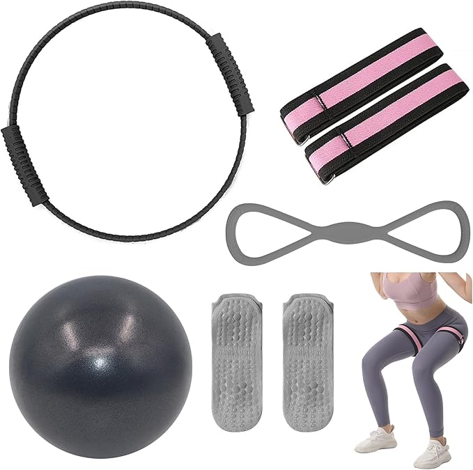Wavar Pilates Essentials Kit for Women Pilates Equipment with 13.5" Magic Circle Mini Ball Resistance Band Premium Accessories Pilates Ring Set for Starter Workout at Home with Exercise Guide