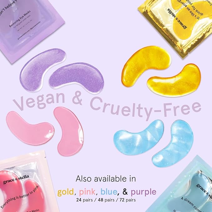 grace & stella Retinol Under Eye Patches for Puffy Eyes and Dark Circles, Restoring Gel Under Eye Masks with Hyaluronic Acid - Vegan Cruelty-Free Skincare - Valentine Party Favors (Purple, 6 Pairs)