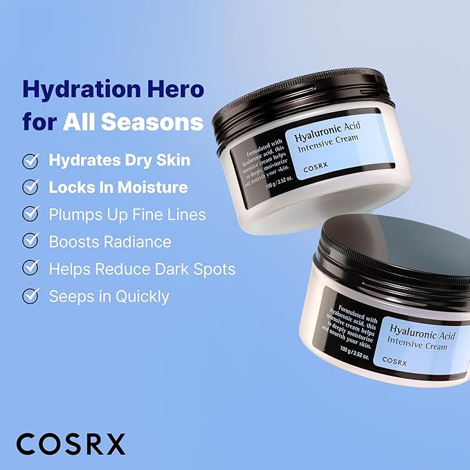 COSRX Hyaluronic Acid Moisturizing Cream, Long-lasting Hydration, Rich Moisturizer for Sensitive Skin 3.52 oz / 100g, Korean Skin Care, Animal Testing Free, Parabens Free