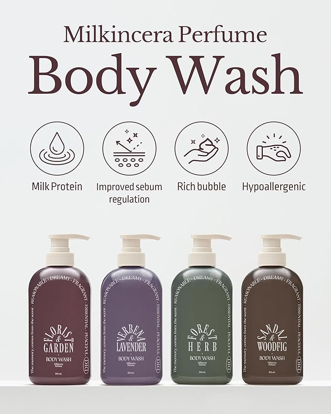 ODID Milk in Cera Perfume Body Wash - Korean Moisturizing Body Cleanser for All Skin Types - Refreshing & Sweet Floral Scent - with Milk Protein and Ceramide, 16.9 fl.oz.