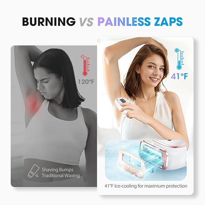 Laser Hair Removal Device, at-Home IPL Hair Removal for Women & Men - Safe 45°F Ice-Cooling Contact for Painless & Long-Lasting Results 86% Hair Reduction in 3 Weeks for Full Body, Pure White