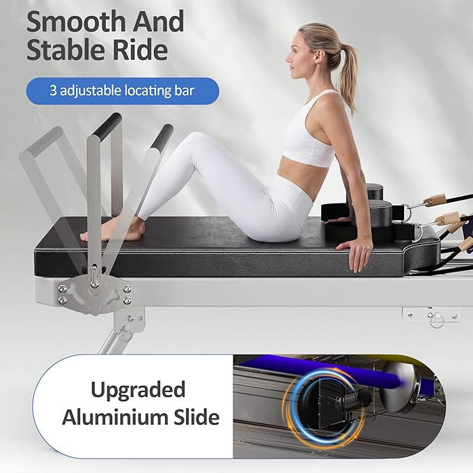 Pilates Reformer Machine, Foldable Pilates Equipment for Home Use and Gym Workout, Adjustable Resistance, 330 lbs Weight Capacity, for Advanced and Beginners Users