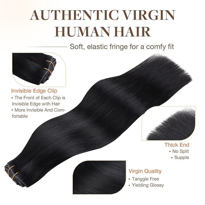 GOO GOO Invisi Edge Clip in Hair Extensions Set, 24inch 150g, 4pcs Injected Seamless PU Clip ins and 3pcs Classical PU Clip inslip ins, Virgin Real Human Hair, #1