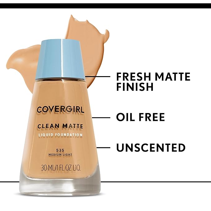 COVERGIRL Clean Matte Liquid Foundation, Sand Beige 553, Pack of 1