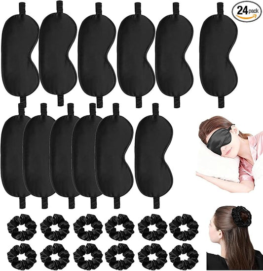 24Pcs Satin Eye Mask Silk Sleep Masks Silky Eyes Cover Blackout Blindfold Eyeshade Scrunchies Hair Ties Travel Wedding Gift