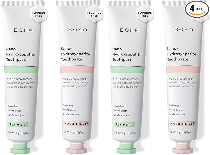 Boka Fluoride Free Toothpaste, Nano Hydroxyapatite Toothpaste, Appropriate for Sensitive Teeth - for Adult, Kids Oral Care - Ela Mint, Coco Ginger Flavor, 1.3 Fl Oz 2Pk US Manufactured (Pack of 2)