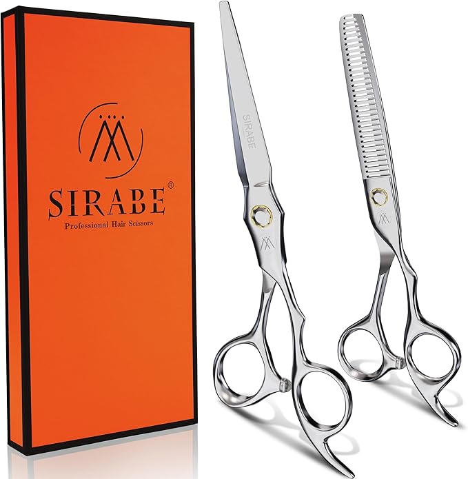Sirabe HIGH-END Professional Hair Cutting Scissors Thinning Shears Set-Ultra Sharp Blades for Precise Cut - Barber Haircut Scissors Hairdressing Texturizing Hair Shears Kit for Salon Hairstyling Home