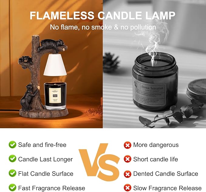 Adorable Bear-Themed Candle Warmer Lamp – Handcrafted Design with Timer & Dimmer, Includes 2 Free Bulbs ， Home Decor & Scented Wax Melting