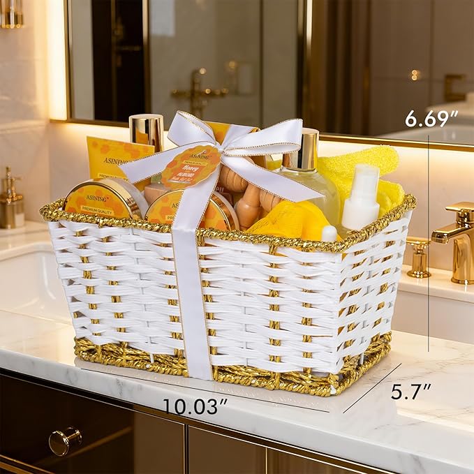 Gifts for Women Gift Basket for Women - 17 Pc Honey Almond Scented Home Bath Pampering Package Spa Bath & Body Gift Set, Luxury Home Spa Bath Gift Basket, Pamper Gifts for Woman & Teens